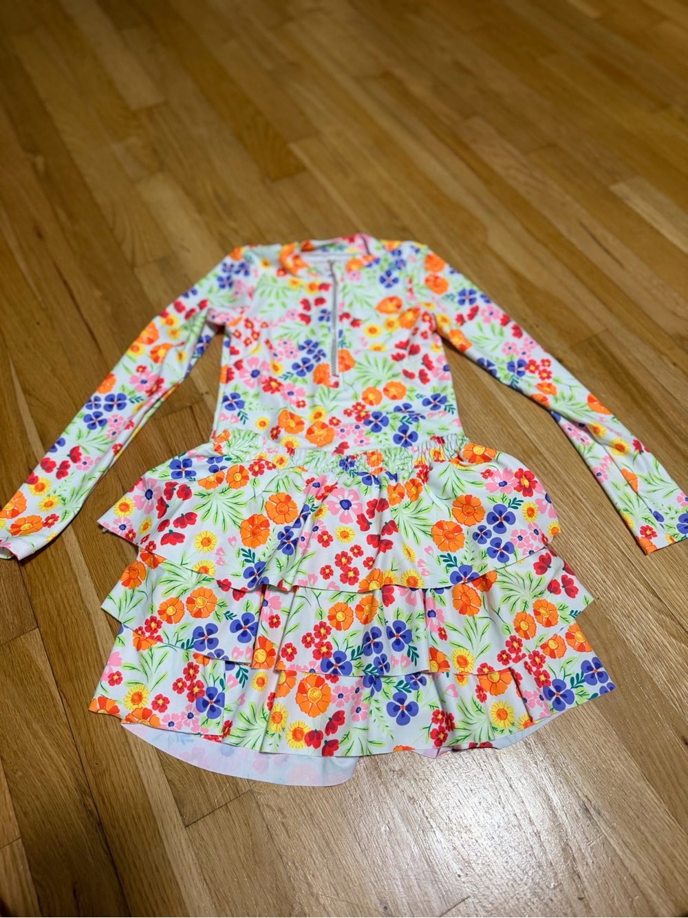 Cynthia Rowley Girls Size 6 Floral Rash Guard Swimsuit Set Ruffle Swim Skirt